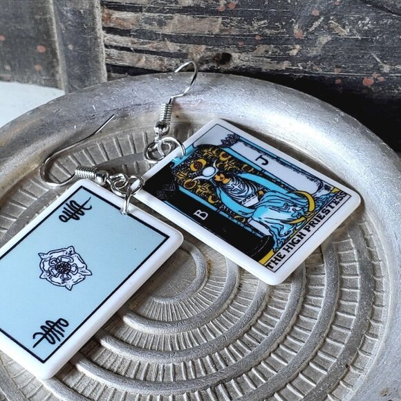 Mystical Tarot Card The High Priestess Oracle Archetype Lightweight Earrings - Picture 4 of 6